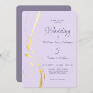Gold Leaf Swirl Pale Orchid Wedding Invitation