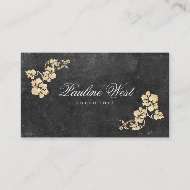 Gold Leafs | Deluxe, Slate Business Card (Front)