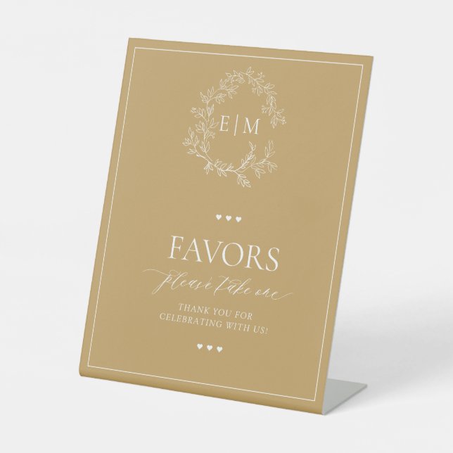 Gold Leafy Crest Monogram Favours Pedestal Sign (Front)