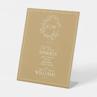 Gold Leafy Crest Monogram Let Love Sparkle Pedesta