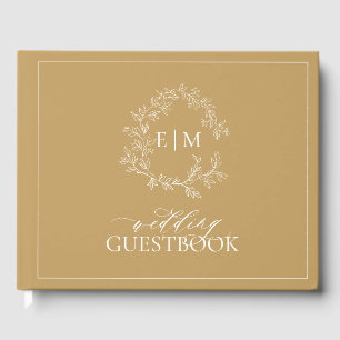 Gold Leafy Crest Monogram Mariage livre d'or