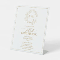 Gold Leafy Crest Monogram Photo Guestbook