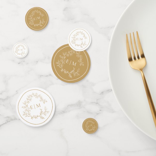 Gold Leafy Crest Monogram Wedding Confetti (Group)
