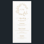 Gold Leafy Crest Monogram Wedding Menu<br><div class="desc">Create the perfect reception setting! We're loving this trendy, modern gold 4"x 9" wedding menu! Simple, elegant, and oh-so-pretty, it features a hand drawn leafy wreath encircling a modern wedding monogram. It is personalized in elegant typography, and accented with hand-lettered calligraphy. Finally, it is trimmed in a delicate frame. Veiw...</div>