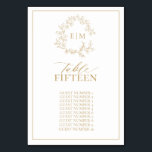 Gold Leafy Crest Monogram Wedding Table Number<br><div class="desc">Create the perfect reception setting! We're loving this trendy, modern gold wedding table numbers! Simple, elegant, and oh-so-pretty, it features a hand drawn leafy wreath encircling a modern wedding monogram. It is personalized in elegant typography, and accented with hand-lettered calligraphy. Finally, it is trimmed in a delicate frame. This version...</div>