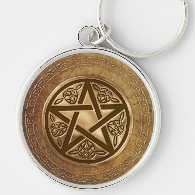 Gold & Leather Pentacle Keychain (Front)