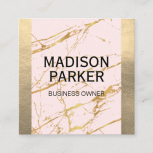 Gold Leather   Pink Gold Marble Abstract Square Business Card
