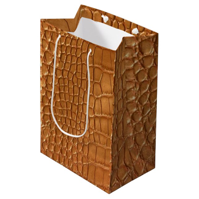 Gold leather texture luxury  medium gift bag (Front Angled)