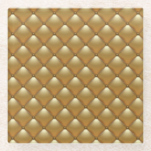 Gold leather upholstery, vintage sofa. glass coaster