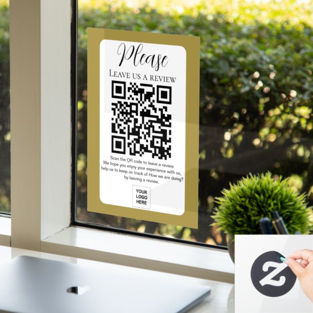 Gold Leave us a review QR code Window Cling (Office)