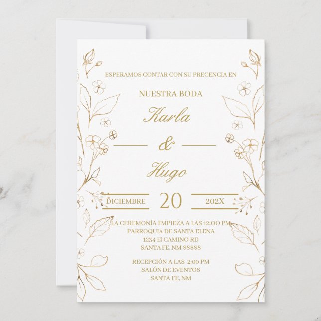 Gold leave wedding  invitation (Front)