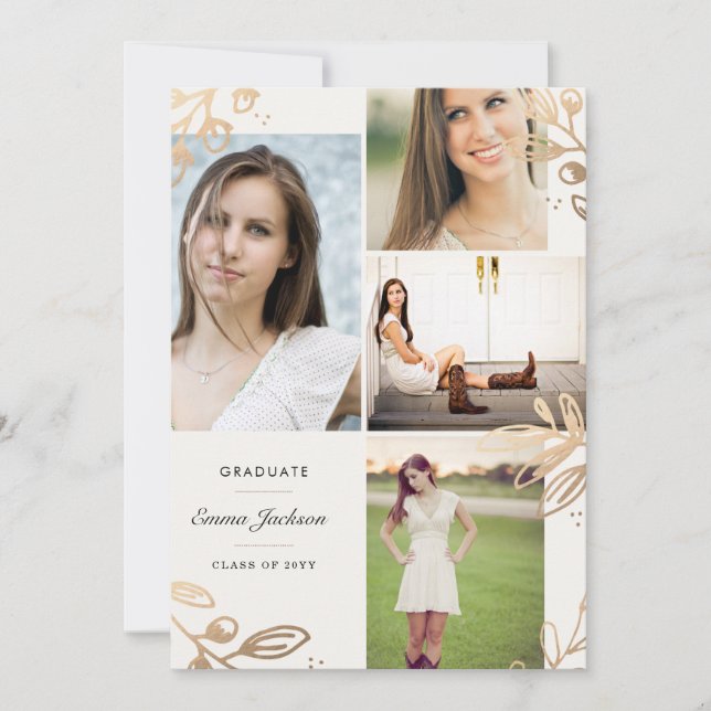 Gold Leaves 4 Photo Grad Announcement (Front)