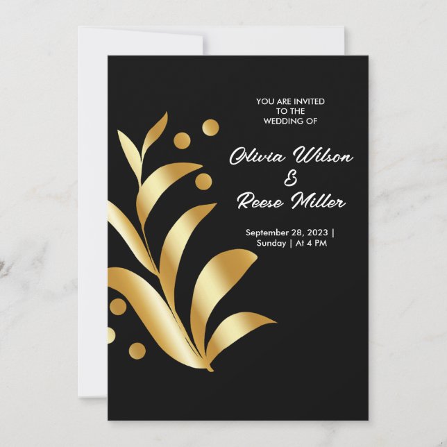Gold Leaves Abstract Invitation (Front)