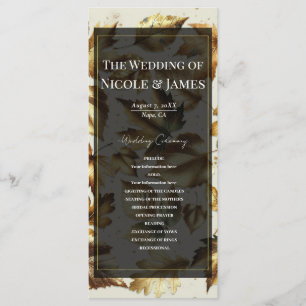 Gold Leaves Almond Beige & Black Wedding Program