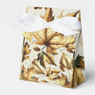 Gold Leaves Almond Beige Glam Fall Wedding Favor Box