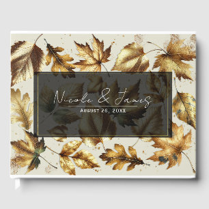 Gold Leaves Almond Beige Glam Fall Wedding Guest Book