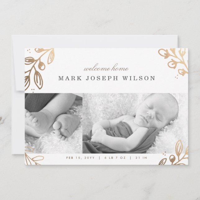 Gold Leaves Birth Announcement (Front)