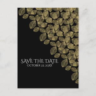 Gold Leaves Black Autumn Elegance Save the Date Announcement Postcard