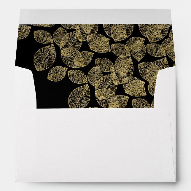 Gold Leaves Black Autumn Elegance Wedding Envelope (Back (Bottom))