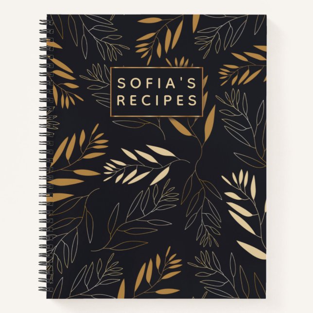 Gold Leaves Blank own Cookbook Recipe To Write In Notebook (Front)
