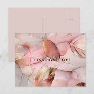 Gold Leaves Blush Pink Thinking of you Postcard