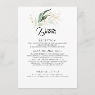 Gold Leaves & Eucalyptus Greenery Wedding Details Enclosure Card