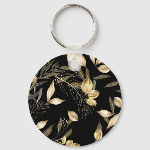 Gold Leaves: Exotic Botanical Seamless Keychain