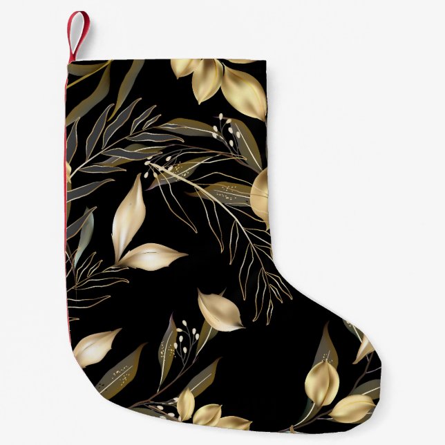 Gold Leaves: Exotic Botanical Seamless Small Christmas Stocking (Front)