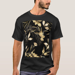Gold Leaves: Exotic Botanical Seamless T-Shirt