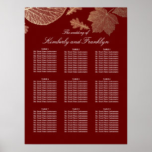 Gold Leaves Fall Burgundy Wedding Seating Chart