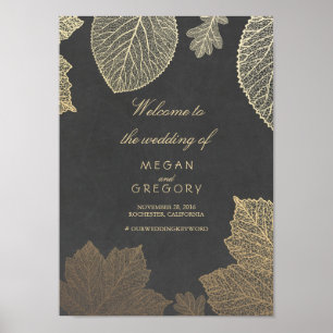 Gold Leaves Fall Wedding Welcome Sign Poster