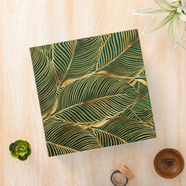 Gold Leaves Forest Green Elegant Pattern Binder (In Situ)