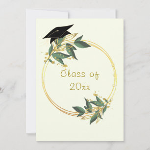 Gold Leaves Frame Graduation Invitation Template