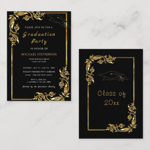 Gold Leaves Frame Graduation Invitation Template