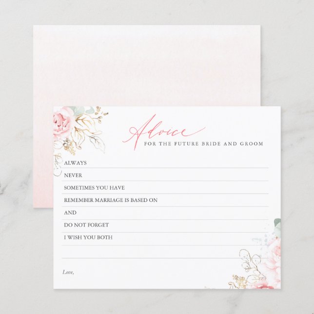 Gold Leaves Greenery Elegant Pink Advice Card (Front/Back)