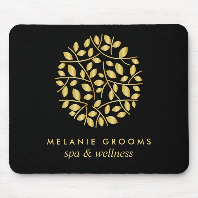 Gold leaves logo Black| Personalized add your name Mouse Pad (Front)