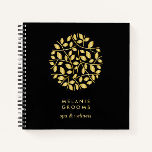 Gold Leaves Logo   Black   Personalized Monogram Notebook