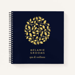 Gold Leaves Logo   Blue   Personalized Monogram Notebook