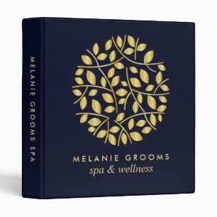 Gold leaves logo Blue Small Business Binder