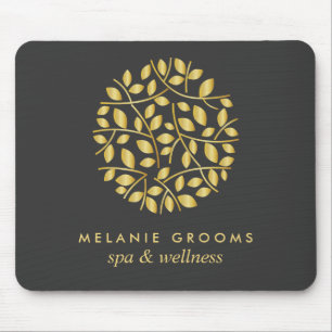 Gold leaves logo Gray Personalized add your name Mouse Pad