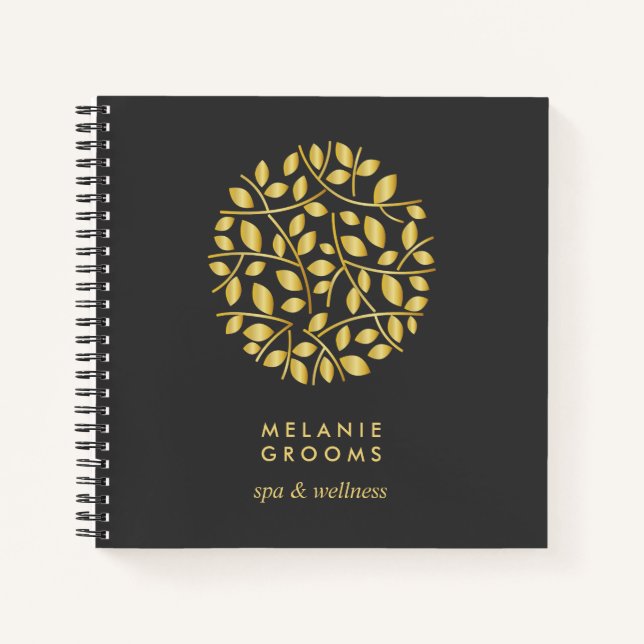Gold Leaves Logo | Personalized Monogram Notebook (Front)