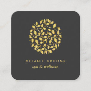 Gold leaves logo   wellness spa massage yoga square business card
