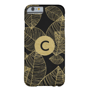 Gold Leaves on Black Elegant Initial Monogram Barely There iPhone 6 Case