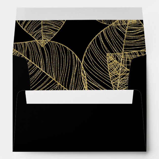Gold Leaves on Black Elegant Invitation Envelopes (Back (Bottom))