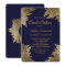 Gold Leaves on Navy Blue Sweet 16 Invitations