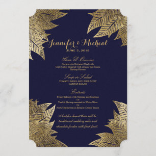 Gold Leaves on Navy Blue Wedding Menu