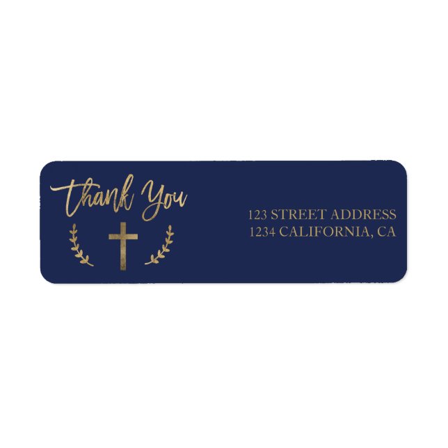 Gold leaves thank you navy blue script label (Front)