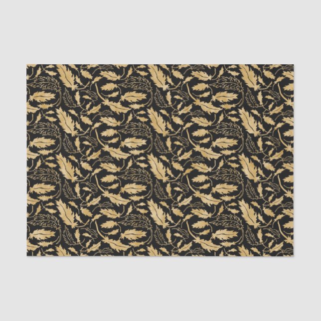 Gold Leaves w/Black Background Tissue Paper (Front)