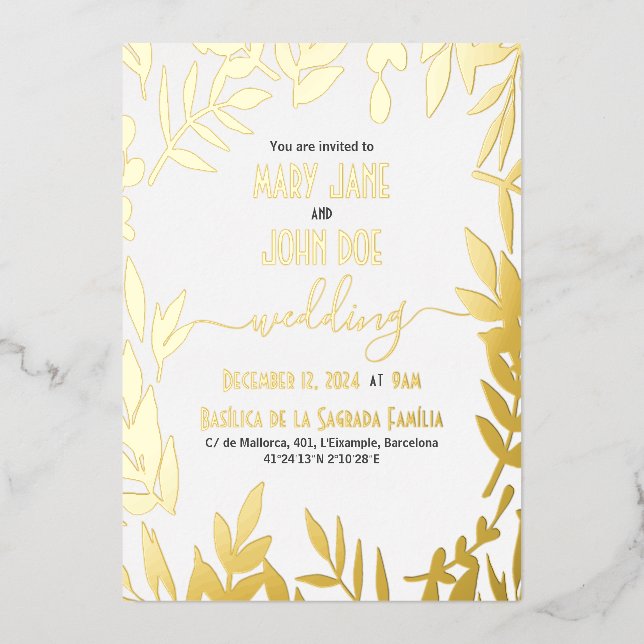 Gold Leaves Wedding Invitation (Front)