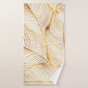 Gold Leaves White Elegant Pattern Bath Towel